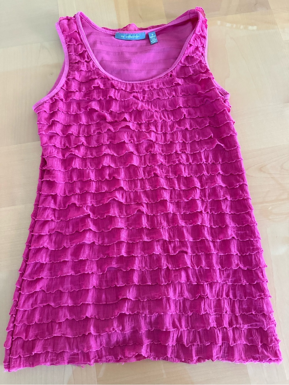 NY Collection Fuchsia Tiered Ruffle Tank Top Size S